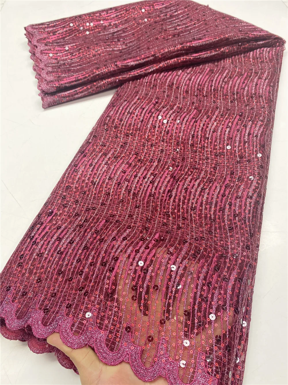 

XIYA French Tulle Laces sequins Fabric High Quality Embroidered Nigerian Fabrics African Lace Wedding Dress 5 Yards/Pcs