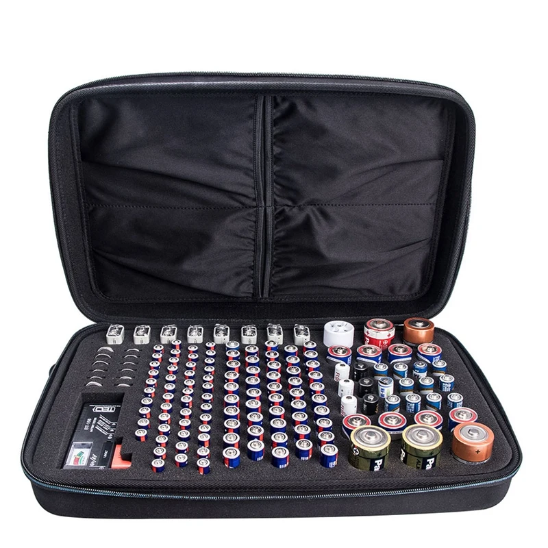 

Hard Battery Organizer Storage Box, Carrying Case Bag Holder - Holds 148 Batteries AA AAA C D 9V - with Battery Tester BT-168 (B