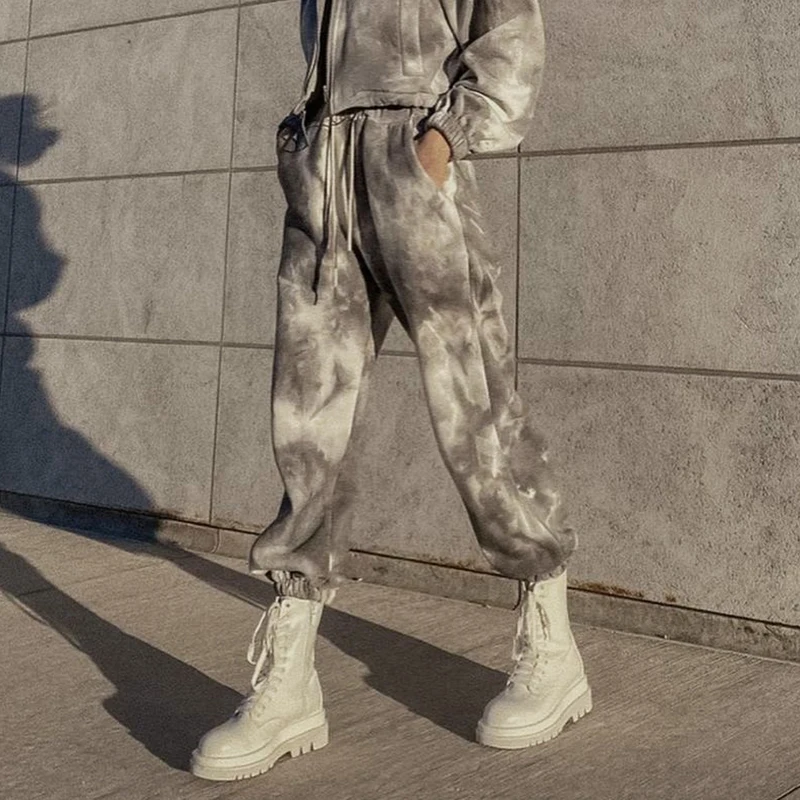 

2021 Korean Fashion Sweatpants Women Y2K Tie Tye Elastic Waist Joggers Woman Trousers Sports Cusual Fall Pants
