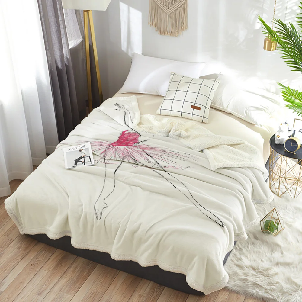 Hand Drawn Sketch Ballet Girl Print Plush Throw Blanket Sherpa Fleece Bedspread Bedding Picnic Wool Soft Blankets | Дом и сад