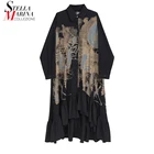 Новинка, весеннее женское винтажное платье-рубашка черного цвета с длинными рукавами и рисунком, с оборками и подолом, женские платья в стиле ретро, Robe Femme 8188