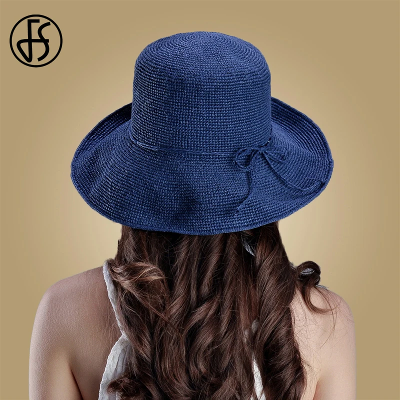 Женская соломенная шляпа FS складывающаяся пляжная с широкими полями летняя 2020 |