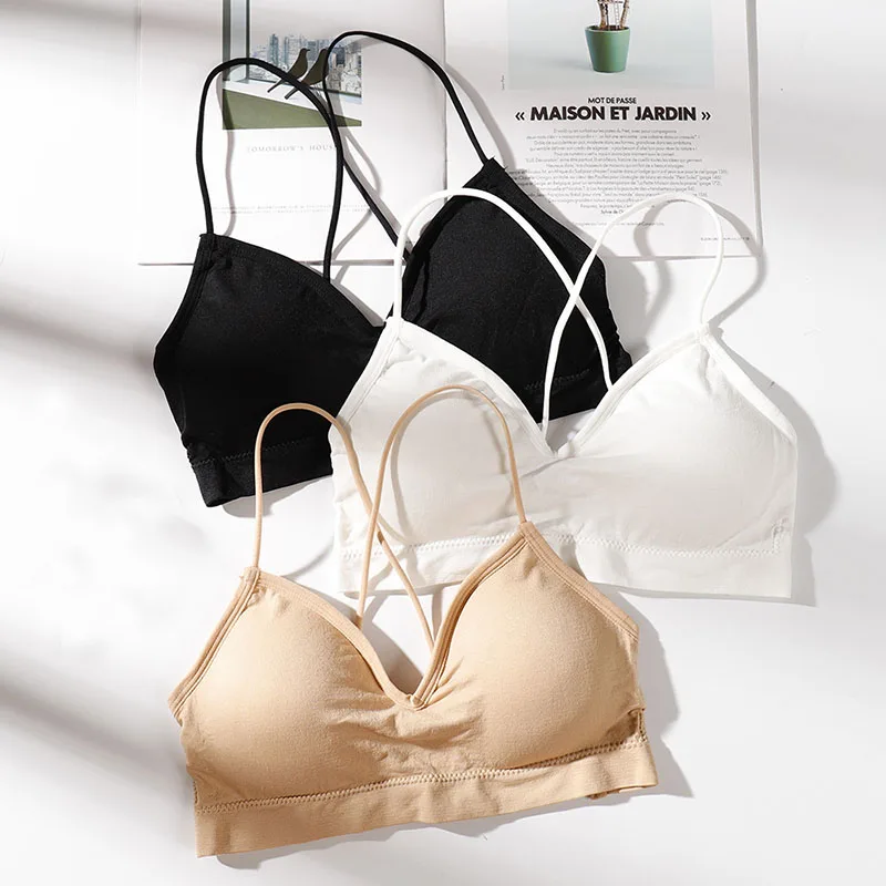 

Cotton Women Tube Top Thin Wire Free Hollow Out Back Cross Beauty Back Fitness Underwear,