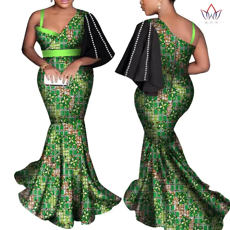 Mermaid African Dresses New Arrival Pearl string Floor Length Women Formal Occasion Dress Africa Evening Gowns for Women WY7811