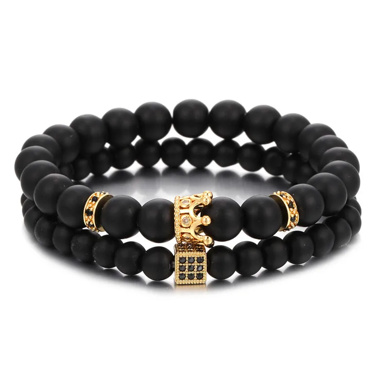 

Natural Stone Bead Bracelets For Women Men Zircon Crown Buddha Bead Bracelet Set Elastic Rope Charm Chain Armband Jewelry Gift