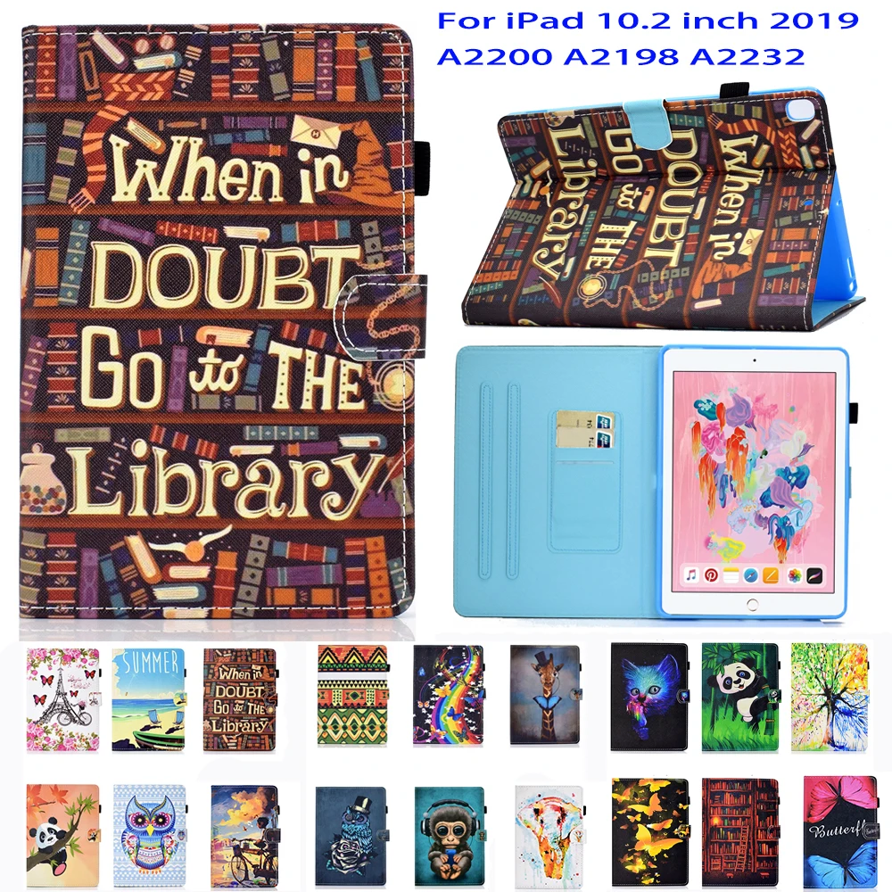 

Чехол для iPad 10,2 2019, чехол A2200 A2198 A2232, 10,2 дюйма, защитный чехол из искусственной кожи, Магнитный смарт-чехол с подставкой, мультяшный чехол