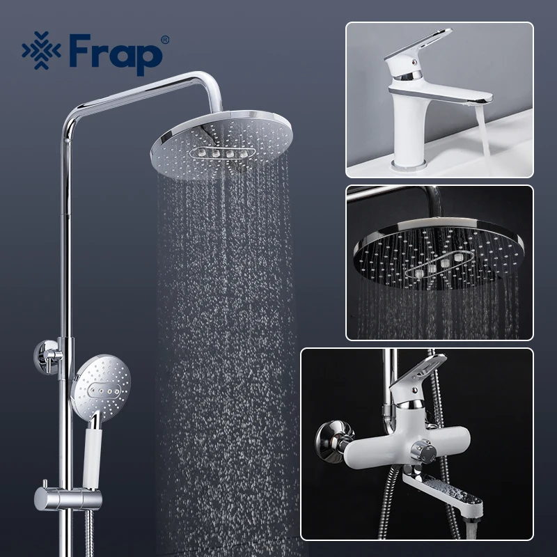 

Frap White Shower Faucet Rainfall Shower Head Hand Shower Sprayer Bathroom Shower System Set Bath Water Tap Mixer Torneira F2449