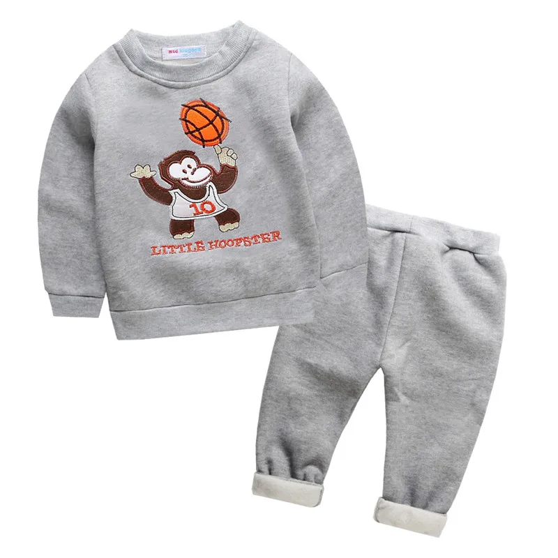 Grey-Basketball Mudkingdom/Милая повседневная одежда для маленьких мальчиков и девочек; Теплая Флисовая осенняя одежда с вышивкой - Цвет: Grey-Basketball
