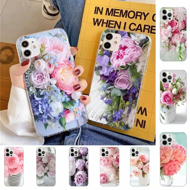 

Elegant Pink Purple Peony Flower On the Vase Phone Case for iPhone 11 12 13 mini pro XS MAX 8 7 6 6S Plus X 5S SE 2020 XR case