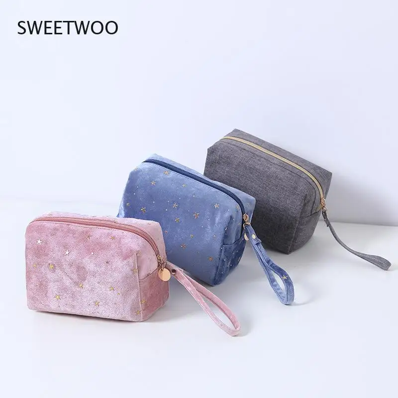 

Women Velvet Make Up Bag Travel Toiletry Organizer Large Cosmetic Bag Make Up Zipper Pouch Bag Lippenstift Organizer