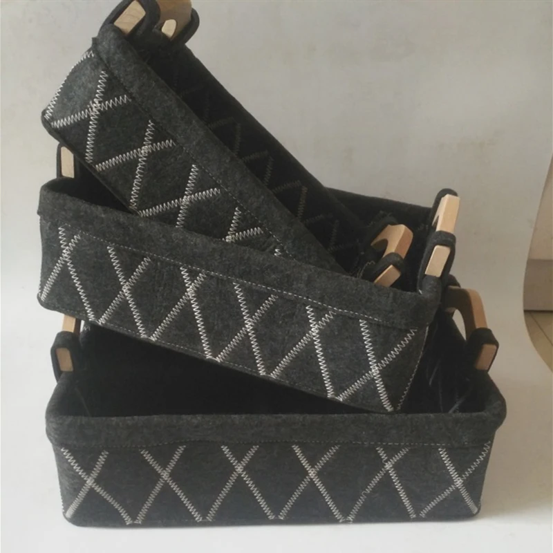 

Felt Storage Bins Baskets Sundries Basket Clothes Organizer Boxes With Wooden Handle For Home Office Dorm Storage