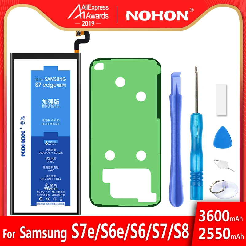 NOHON батарея для samsung Galaxy S7 S6 edge S8 G950F G935F G930F G925F G920F оригинальная аккумулятор сменная батарея для мобильного телефона+ Инструменты