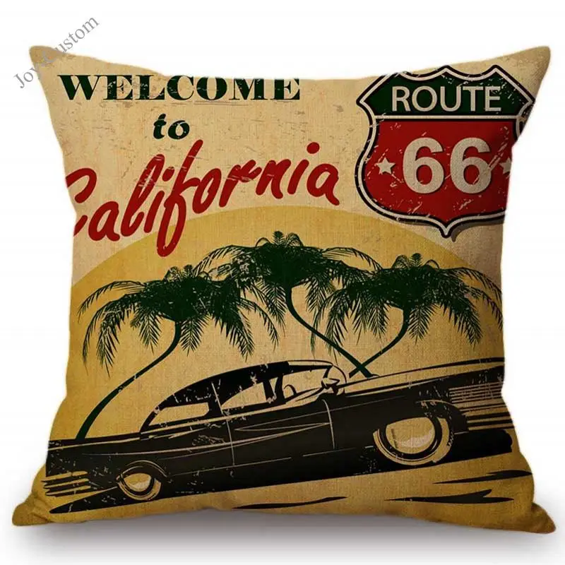18&quot US Route 66 Vintage Car Nostalgia Retro Poster Style Decorative Throw Pillow Case Cotton Linen Sofa Cushion Cover Home Decor |