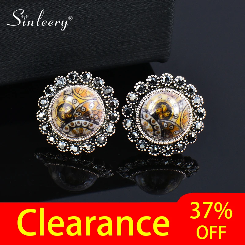 Просвет круглые серьги гвоздики Подсолнух для женщин Цветочный принт черные