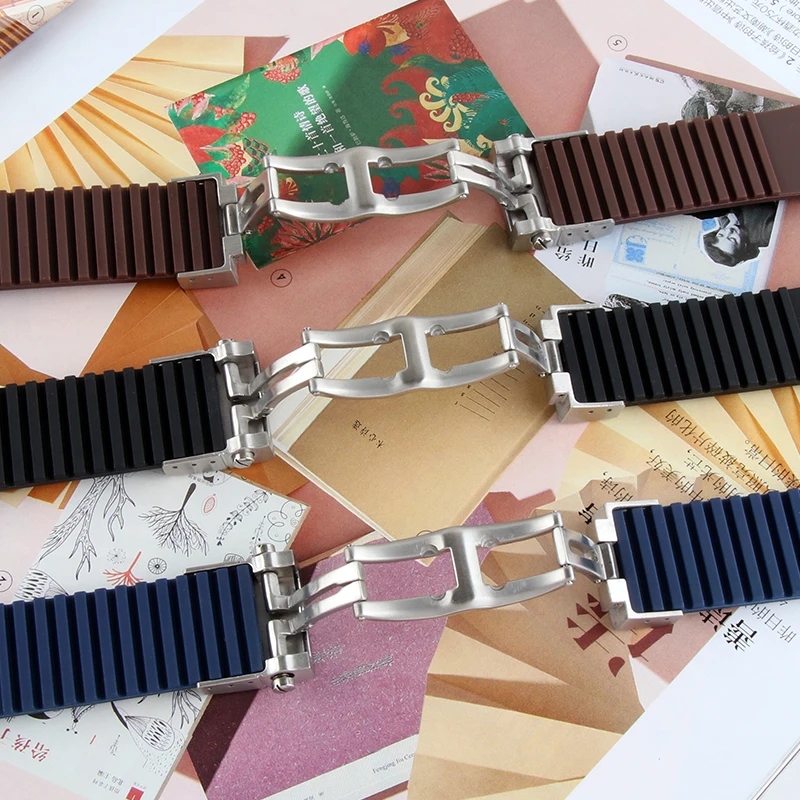 Ремешок силиконовый для наручных часов Ulysse Nardin резиновый браслет со стальной