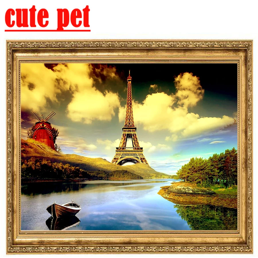 

Алмазная мозаика «Башня Парижа», картина 5D «сделай сам» с полным обучением, мозаика из страз, украшение для дома, подарок