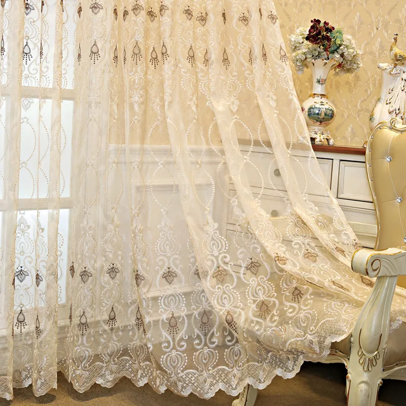 

European Style Light Luxury 2022 Popular New Simple European Embroidery Flower Curtain Curtains for Living Dining Room Bedroom