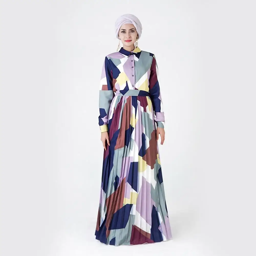 Женское длинное платье Дубай Abaya макси кафтан с модным мусульманским принтом