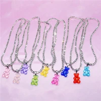 candy color gummy bear crystal necklace for women christmas gifts new collare pendants rhinestone necklaces jewelry femme bijoux