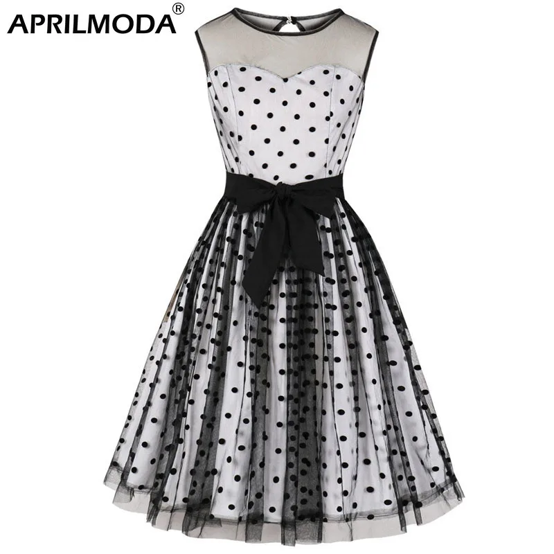 Женское Сетчатое платье в горошек белое винтажное готическом стиле вечерние