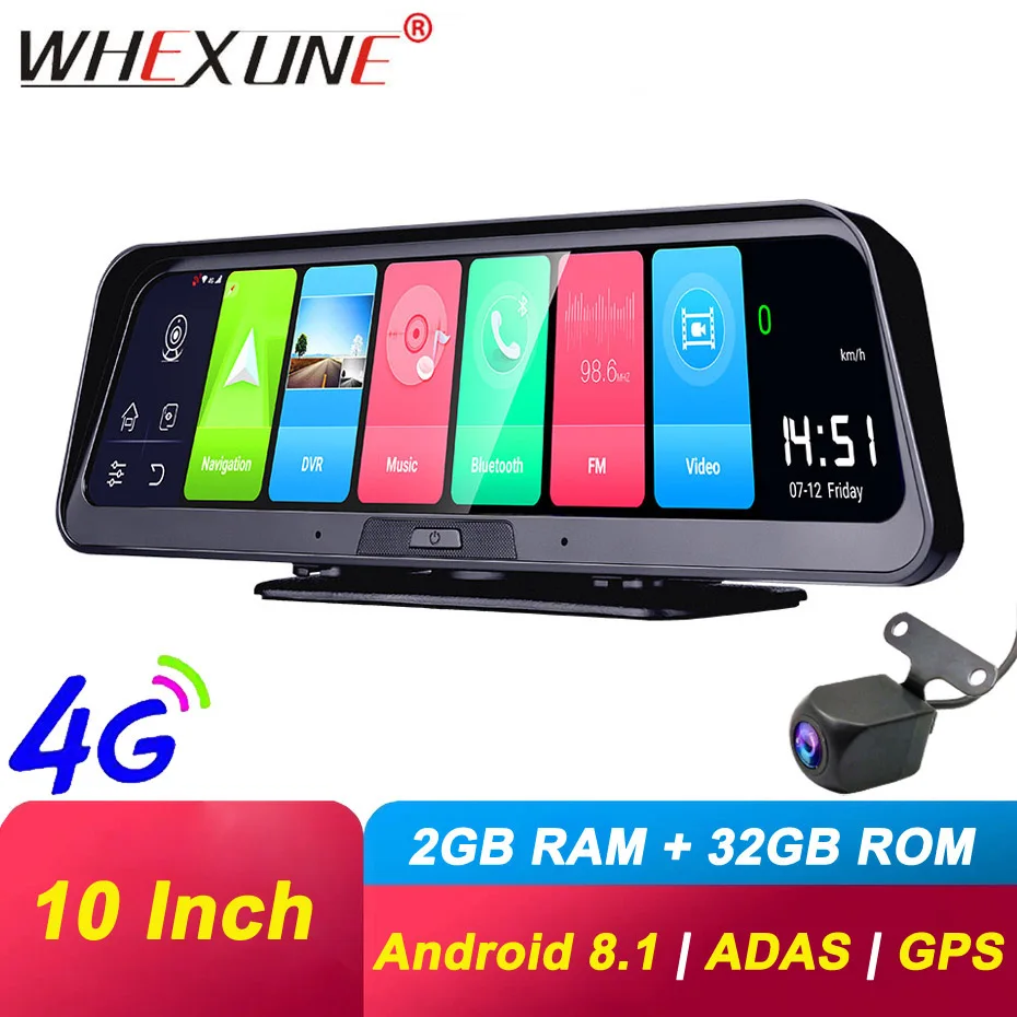 WHEXUNE 4G Автомобильный видеорегистратор ADAS Android умный заднего вида с навигацией