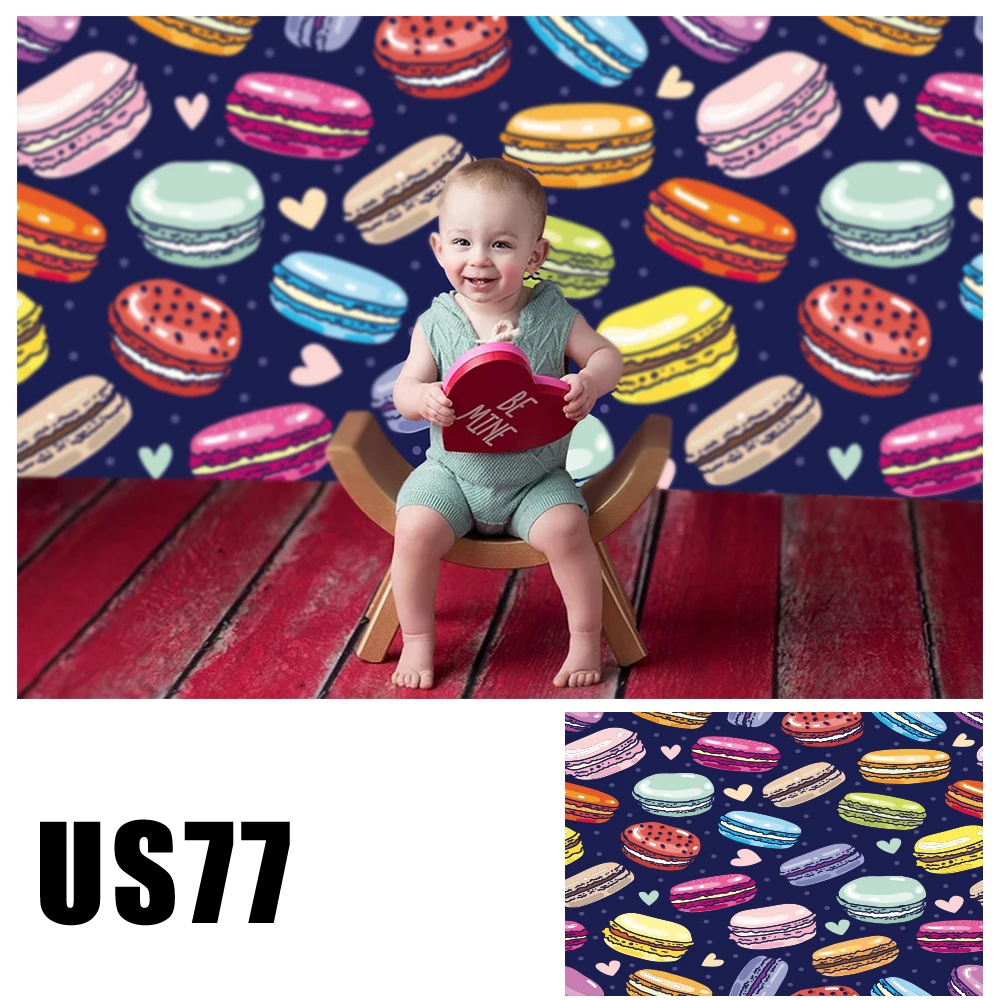 Kids Baby Photo Booth Background Seamless Assorted Macarons Pattern On Navy Blue Backdrop Photography Studio Portrait Wallpaper |