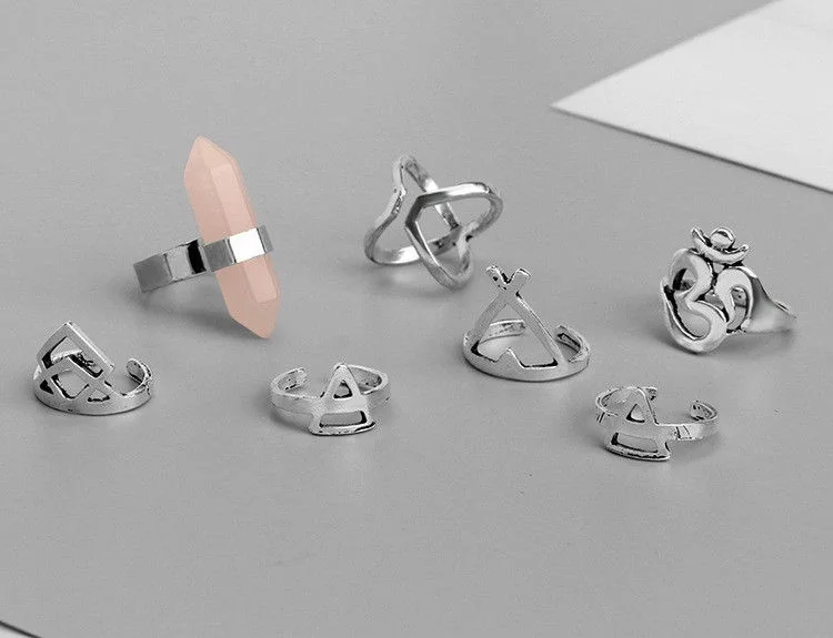 6 шт./компл. модные кольца на костяках этнический хиппи камень подарок для женщин