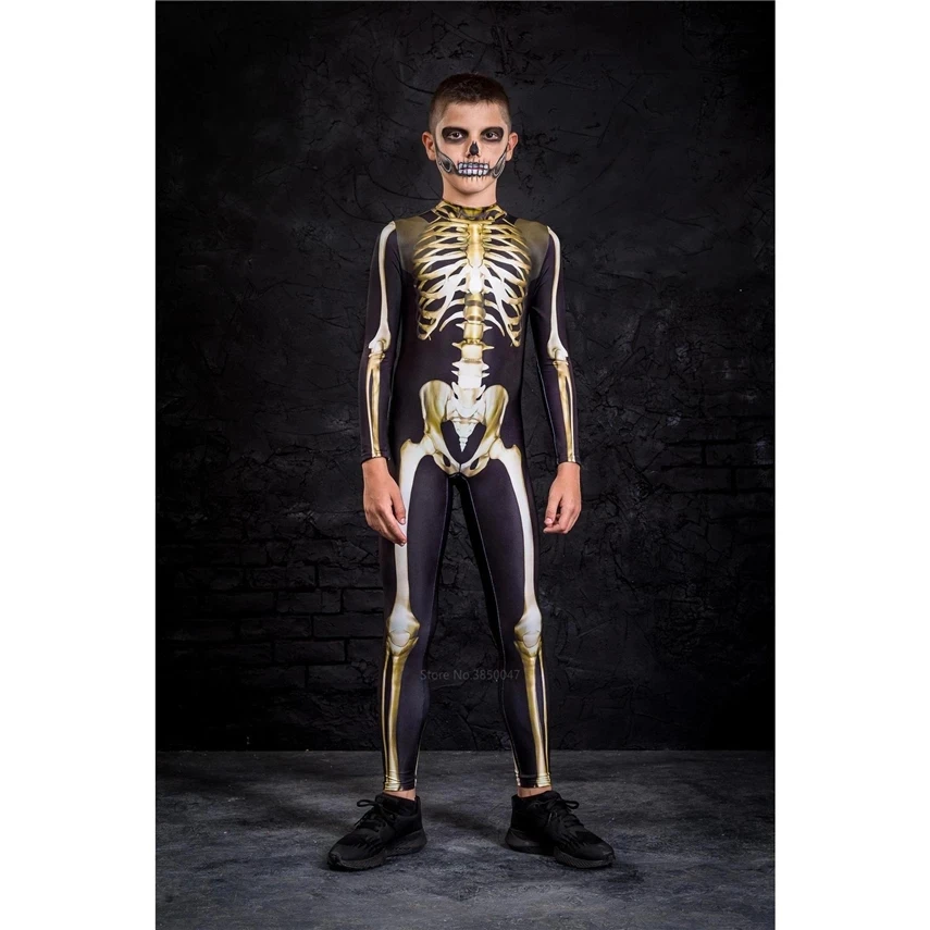 Семья скелет Хэллоуин Косплэй комбинезон для взрослых и детей страшные костюмы