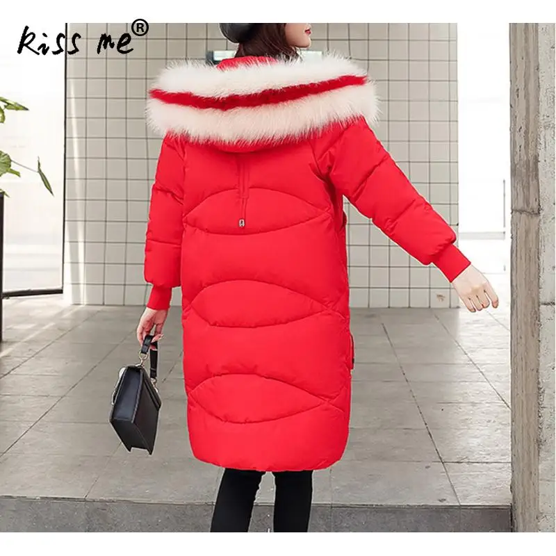 Стильное зимнее пуховое пальто средней длины однотонная теплая одежда с