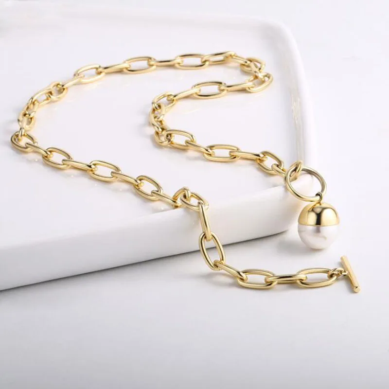 2020 simple fashion jewelry pearl pendant necklace ins charm exaggerated gold color 16.5inch chain for women lady | Украшения и