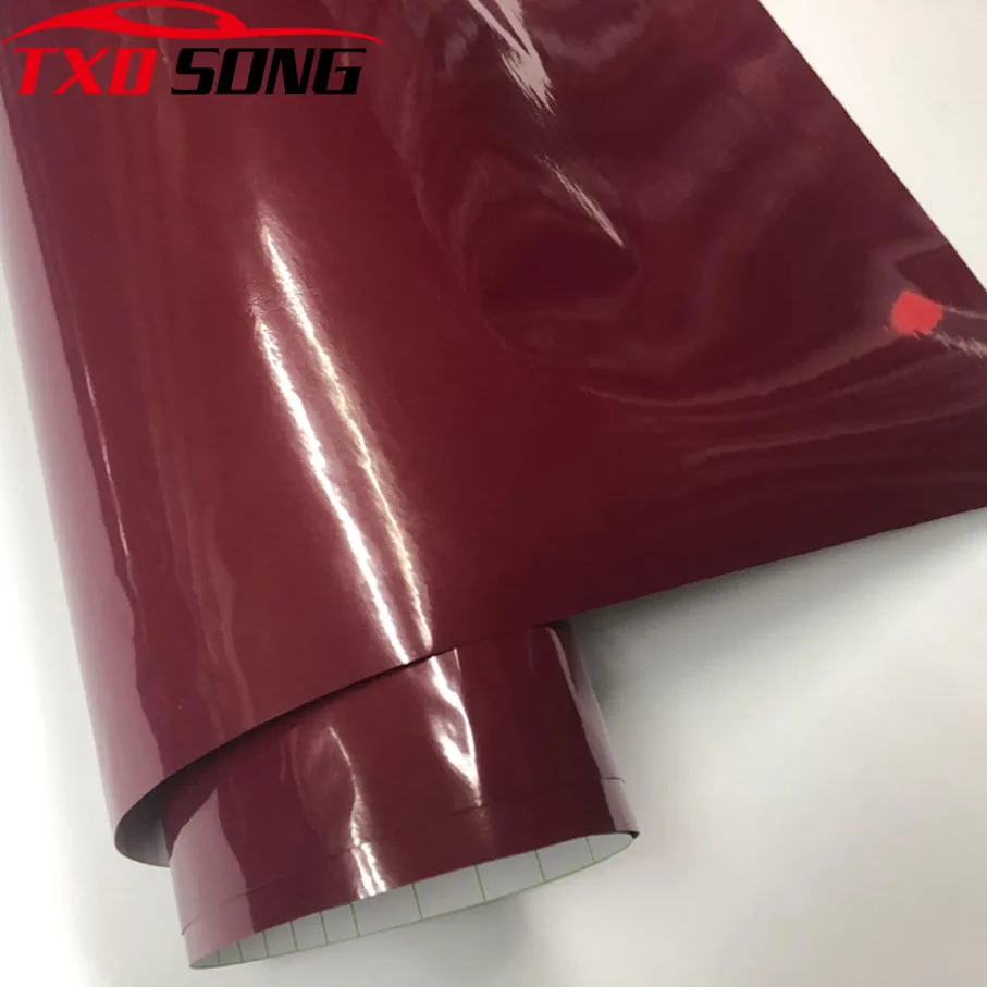 

New Arrival50cmx300cm Piano Dark Red Glossy Vinyl Film Sticker Car Trucks Computer Car Gloss Wrap Foil Covering with Air Release