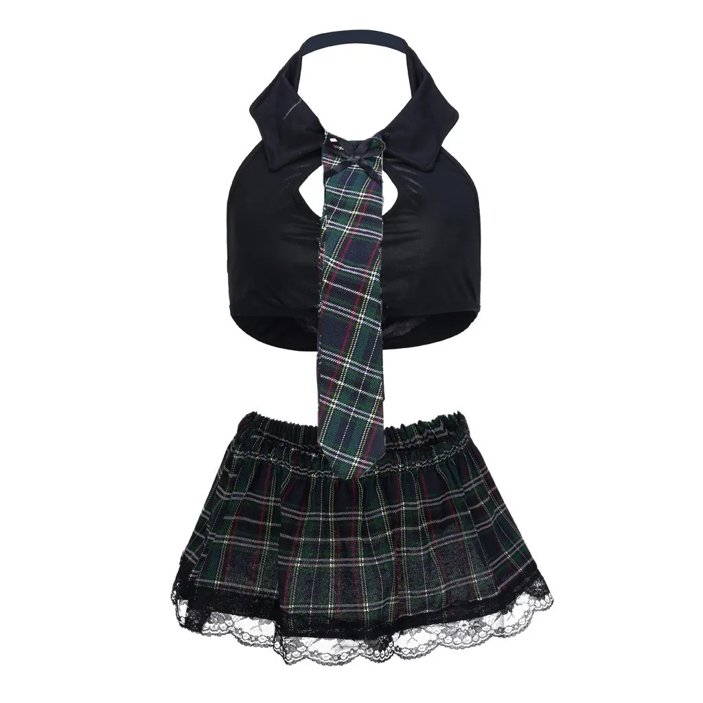 Women S-2Xl Plus Size Lace Halter Vest Crop Bra Lingerie Necktie Sexy Set Uniform Temptation Z0402 | Женская одежда