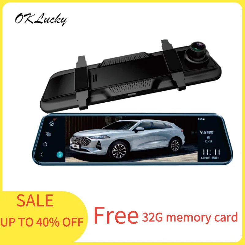 OKLucky 10 inch Streaming Driving Dash Cam DVR Full HD Rearview IPS Touch Screen Auto mirror Registrar Car Video Recorder