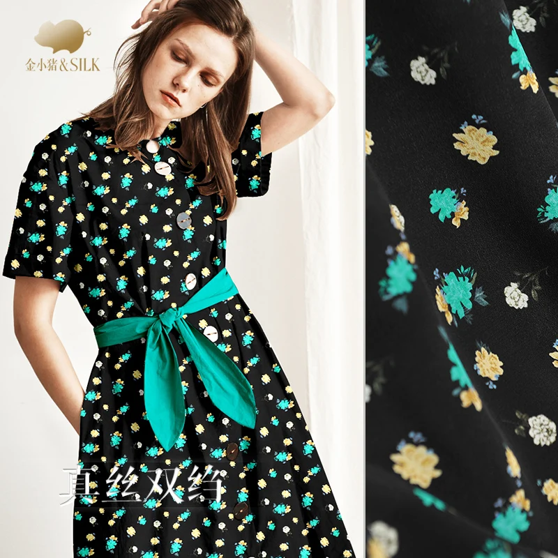 

Small Floral Silk Crepe De Chine Digital Printing Silk Fabric Advanced Fashion Cloth Dress Women 's Spring and Summer New