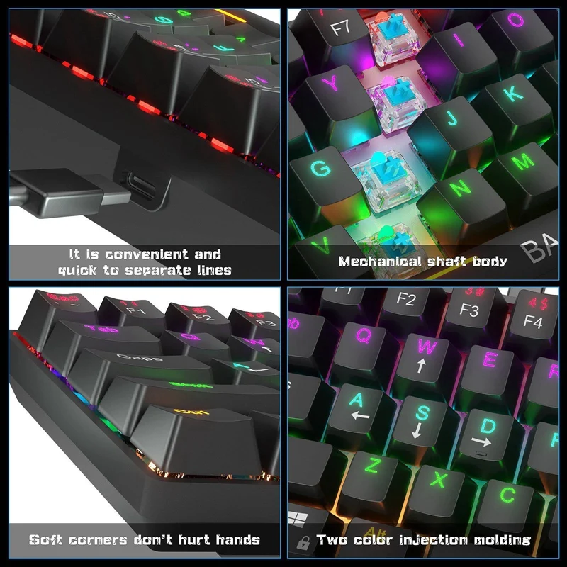

BAJEAL 61-Key Green Axis Mechanical Gaming Keyboard Home Office Portable USB Cable Detachable RGB Wired Keyboard