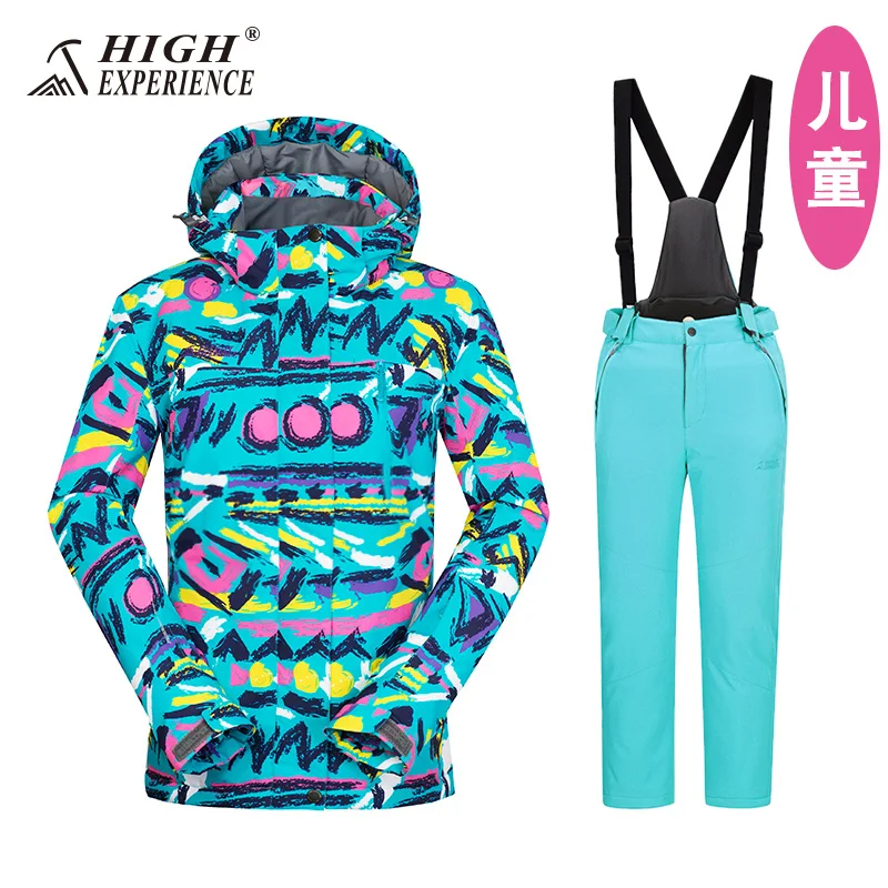 girls SET 1 Детский лыжный костюм, зимний костюм для детей, зимняя куртка и штаны, костюм для сноуборда для мальчиков и девочек, лыжная одежда - Цвет: girls SET 1