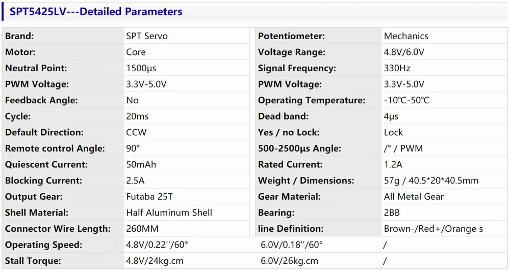 

1/10 RC Car servo Metal Gear Waterproof SPT 5425LV 25KG Large Torque Digital Servo for RC Car Crawler SCX10 TRX4 RC Car Parts