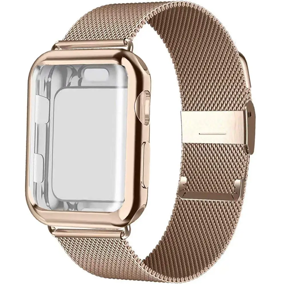 rose-gold Миланская петля, ремешок с чехол для Apple Watch Series 5/4/3/2 38 мм 42 мм 40 мм 44 Нержавеющая сталь ремешок на запястье браслет для наручных часов iwatch - Цвет ремешка: rose-gold