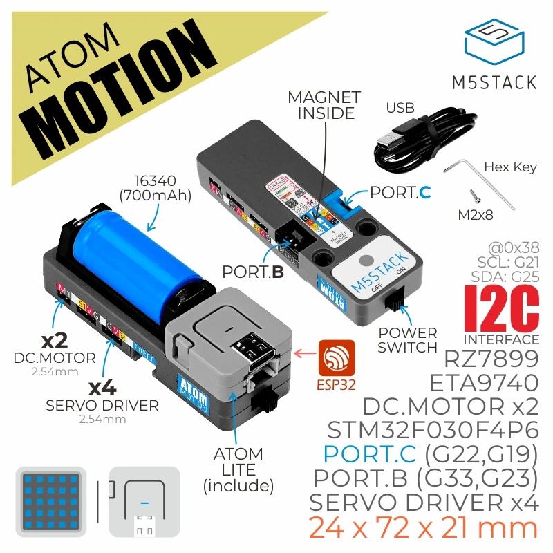 M5Stack официальный комплект движения ATOM с двигателем и сервоприводом (STM32F0) I2C