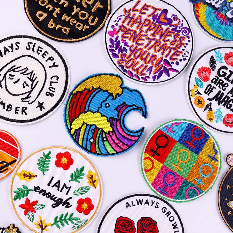 

Flowers Letter Embroidered Patches for Clothing Thermoadhesive Patches Multicolor Round Iron-on Sticker Applique Sewing Decorate