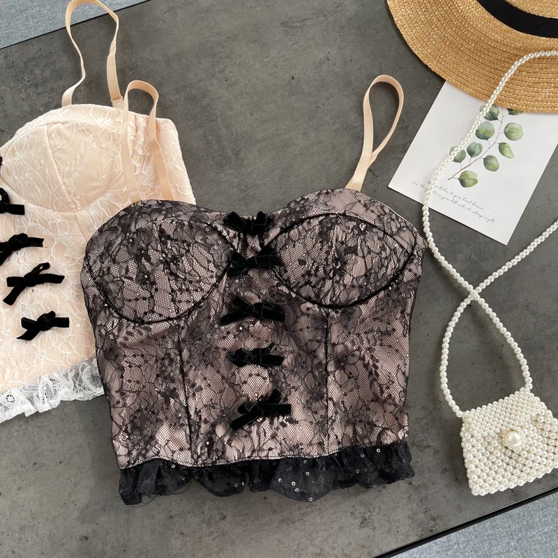 

V neck backless crop tops spaghetti strap tanke top women built in bra off shoulder corset camisole sleeveless lace floral print