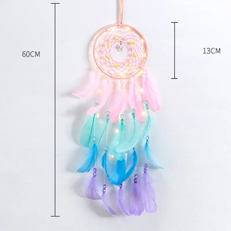 Colorful True feather dream catcher lights up Creative dreamcatcher girls practical special birthday gifts home decoration images - 6