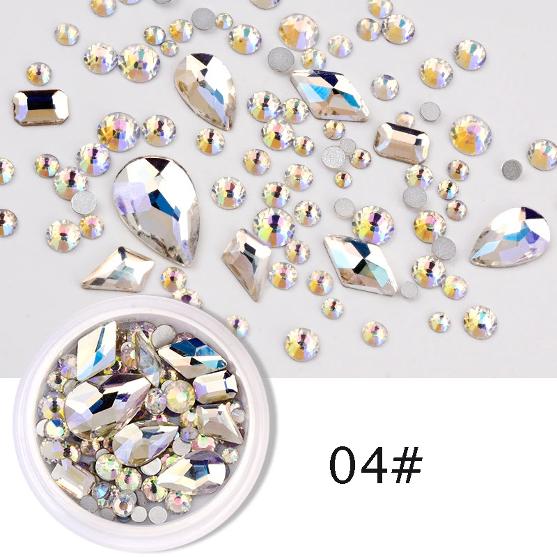 

1 Box Glitter 3D Rhinestones AB Flat Back Shiny Stones Nail Art Decorations Mixed Size Nail Gems Crystal Strass Accessories