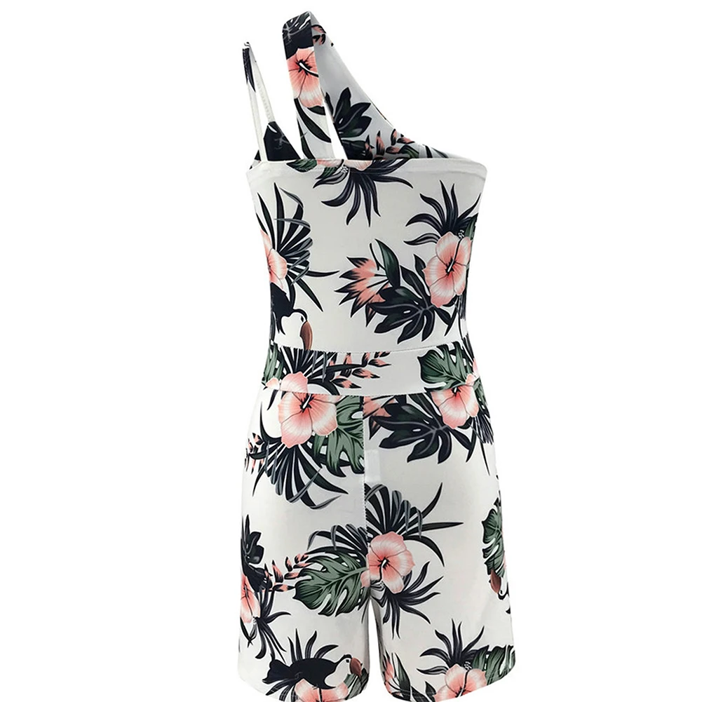 

Women Sleeveless Jumpsuits Floral Sexy One-Shoulder Summer Beach Fashion Playsuits Strap Short Rompers