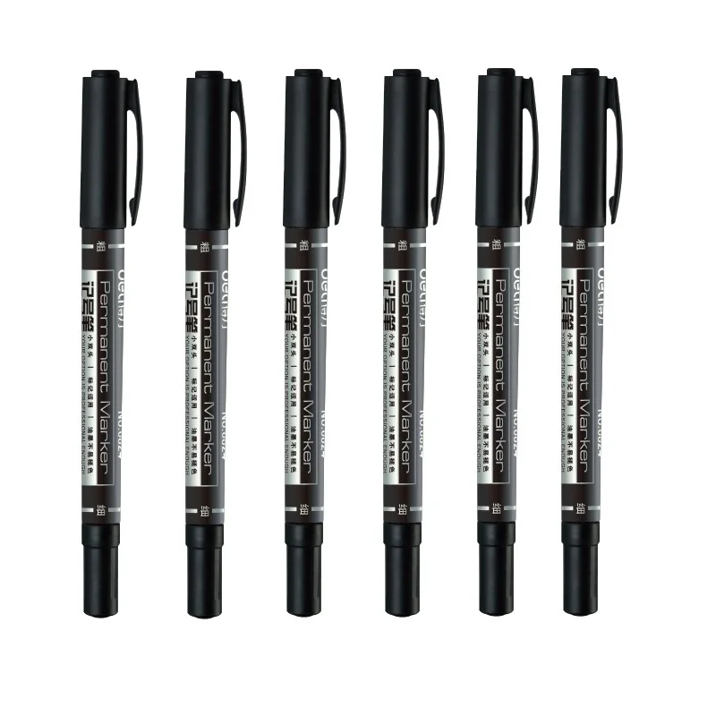 6pcs Black color 6 шт. Перманентный маркер Сухой Быстрый черный красный синий цвет смелые и тонкие шариковые ручки для CD ткани дерево офисные школьные принадлежности F537 - Цвет: 6pcs Black color
