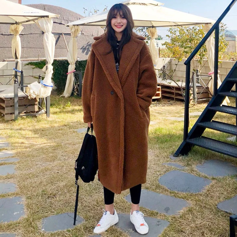 Шуба женская из искусственного меха Повседневная Длинная шуба оверсайз овечьей