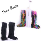 Зимние плюшевые сапоги выше колена, женские пушистые сапоги на платформе для снега, сапоги из искусственного меха, женская уличная теплая обувь, большой размер 36-43