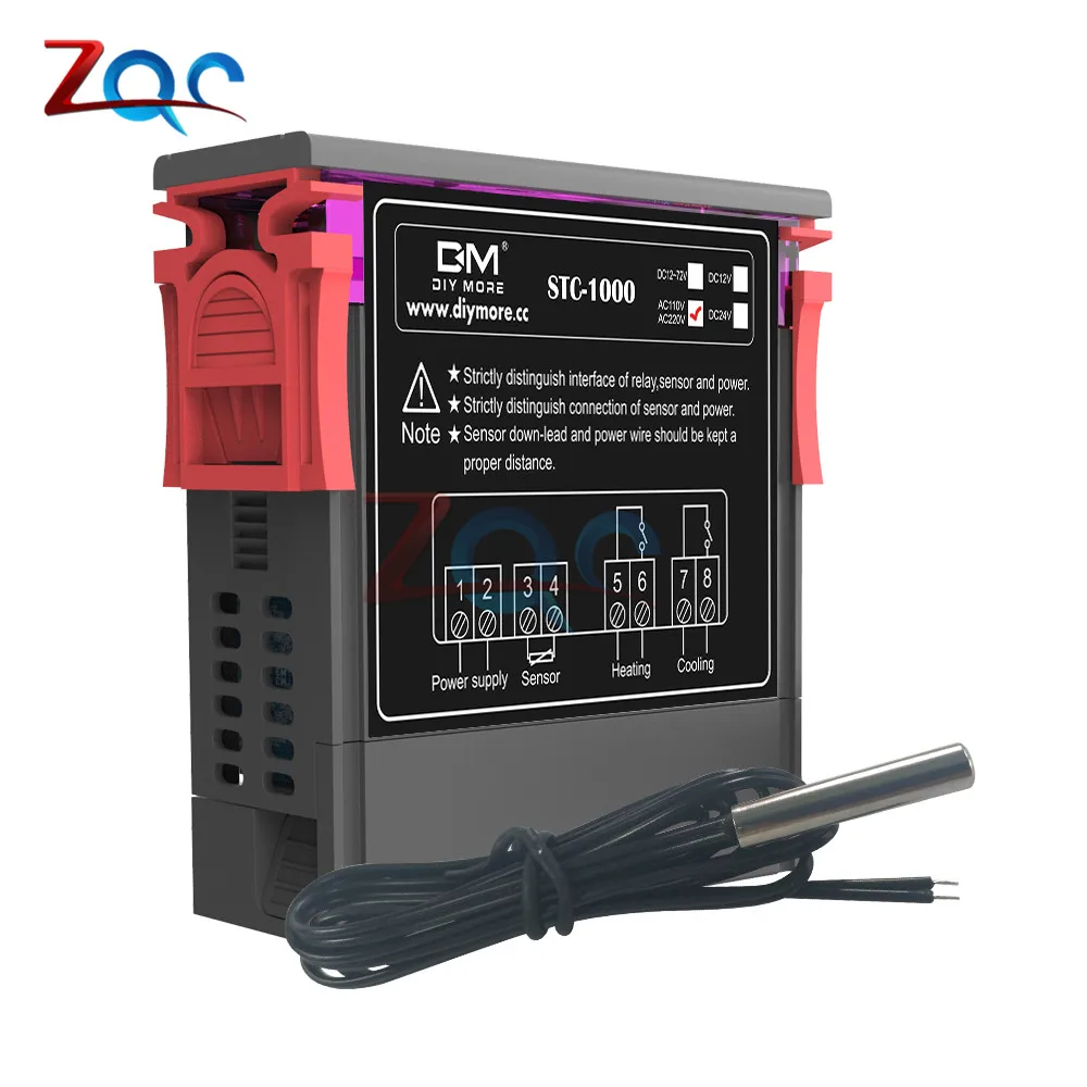 STC-1000 AC 110 V-220 V светодиодный цифровой регулятор температуры Терморегулятор термостат инкубатор метр Нагреватель Охладитель DC 12 V-72 V 24V