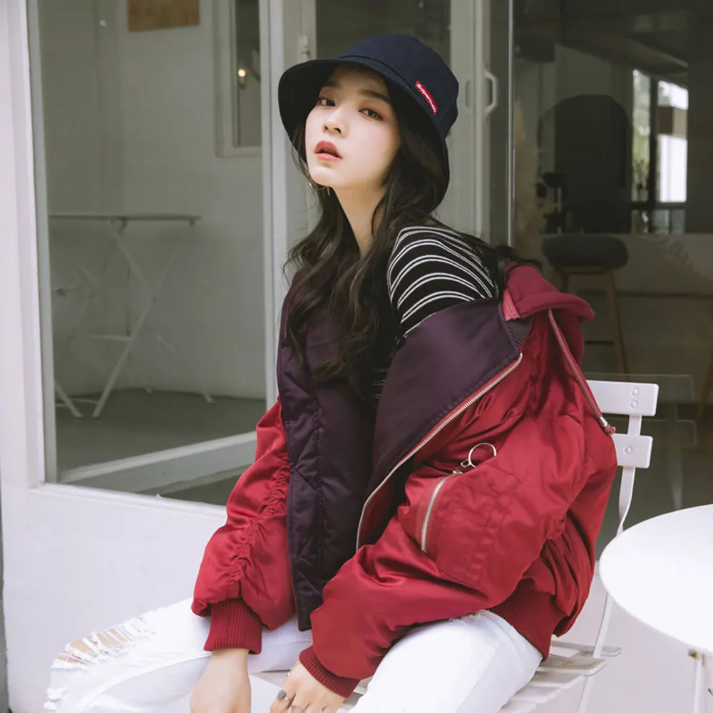 Burgundy Purple PinkyIsBlack Парка женская зимняя куртка женские пальто с капюшоном с двух сторон одежда женское плотное короткое зимнее пальто с хлопковой подкладкой для женщин - Цвет: Burgundy Purple