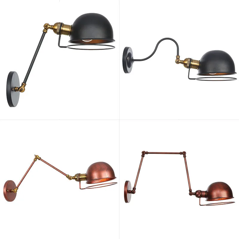 

RH French loft American industrial retro balcony aisle small mechanical long arm multi section wall lamp